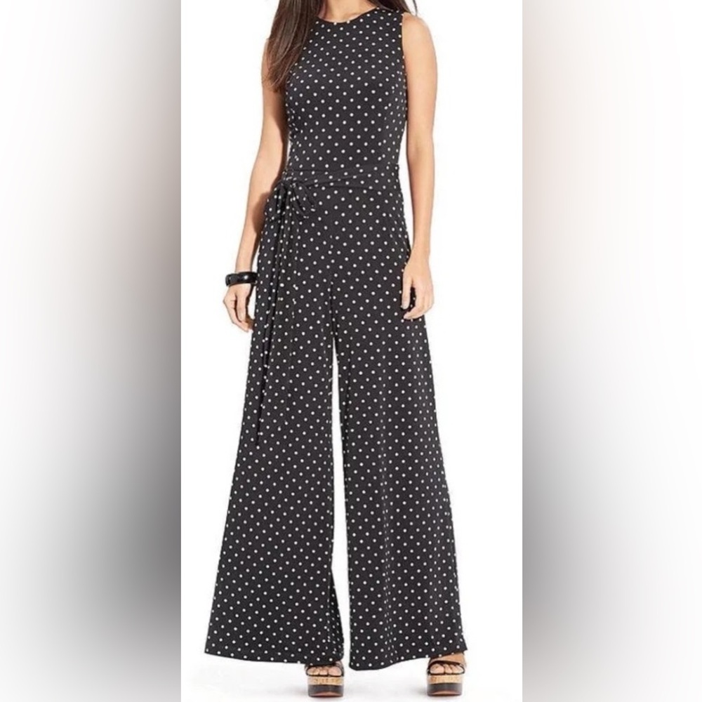Ralph Lauren black and white sleeveless polkadot wide leg flowy comfy jumpsuit